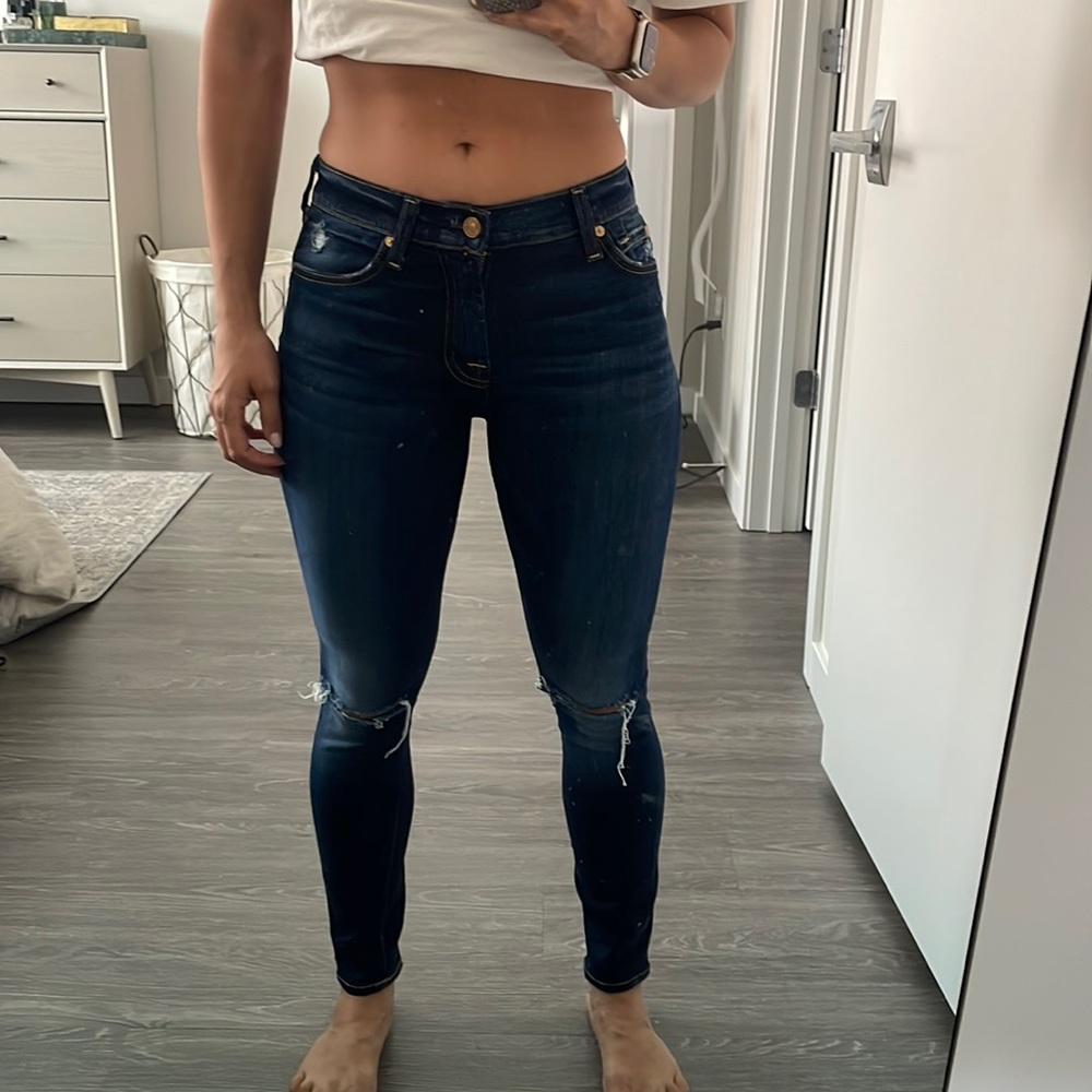 SEVEN FOR ALL MANKIND SKINNY ANKLE DISTRESSED DENIM